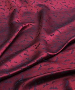 vải lụa satin tơ tằm hoa chuồn - màu đỏ lam 2