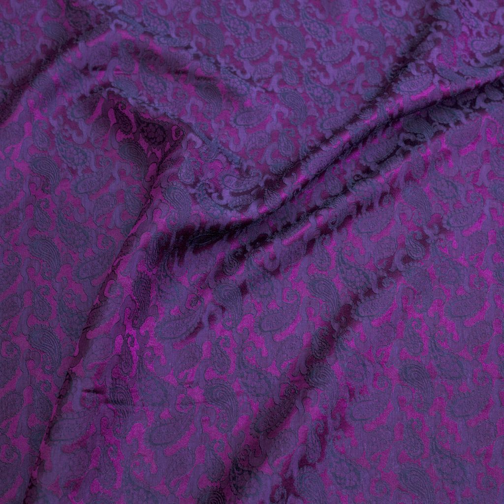 vải lụa satin tơ tằm hoa công - màu tím 03