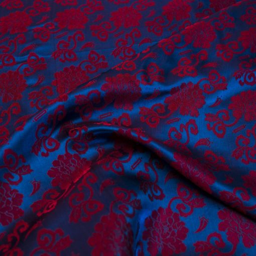 vải lụa satin tơ tằm hoa hồng - lam đỏ 3